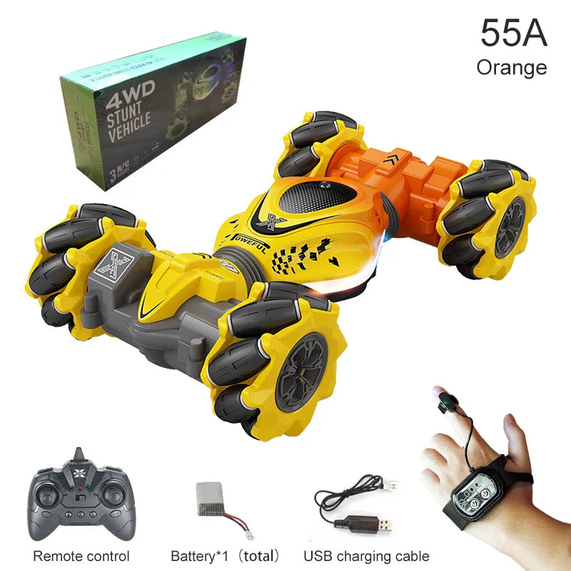 Gesture RC Car, 2.4GHz 4WD Gesture Sensing RC Stunt Car Toys for 6-12 Years Old Boys Girls, Hand Controlled Remote Drift Twist Offroad 360° Rotation with Lights Music for Birthday Gifts