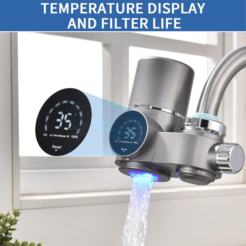A01M LED Display Faucet Water Filter - Advanced Water Purifier for Lead, Chlorine & Heavy Metals Removal | Dual Water Mode & UV Blue Light Technology for Clean, Fresh Water
