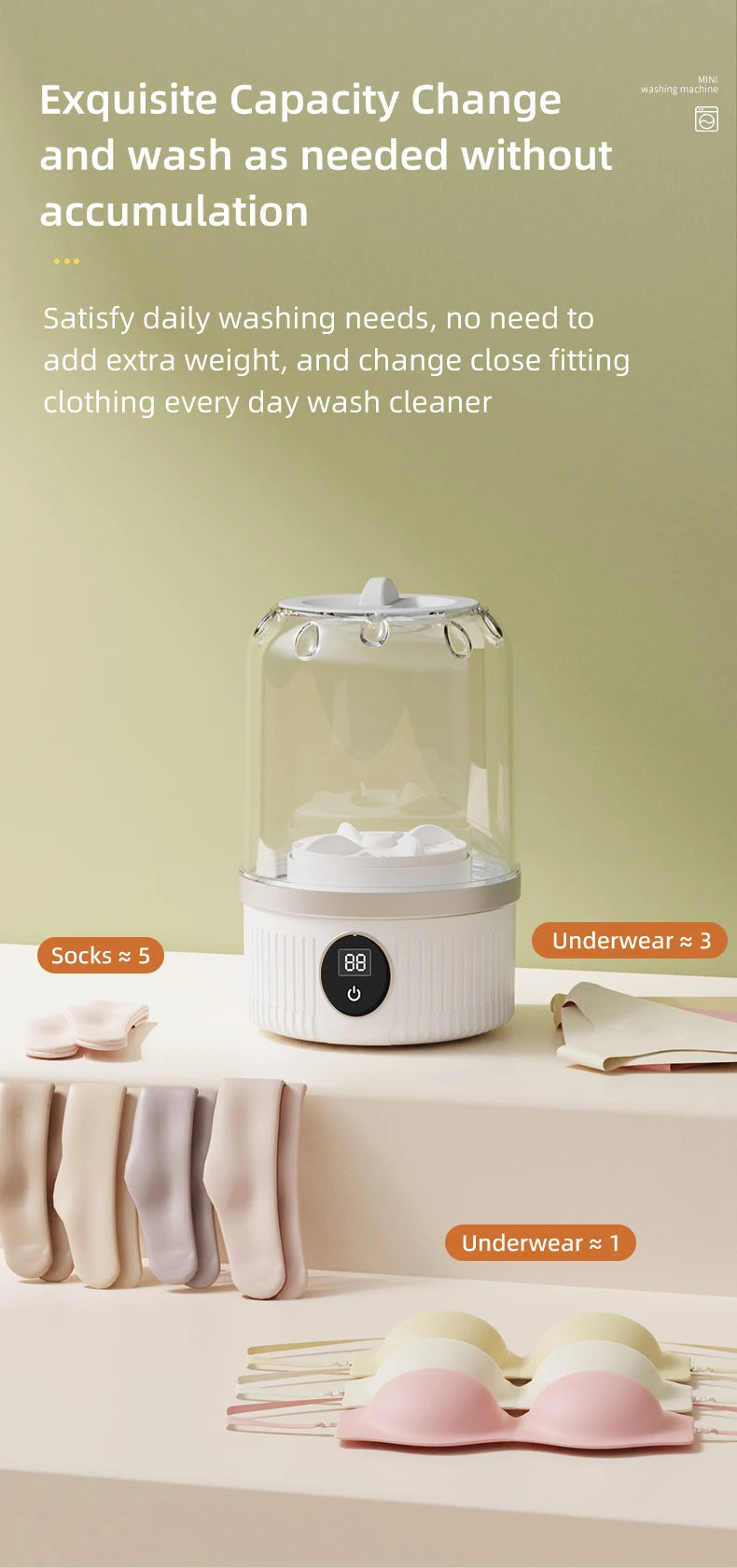 Wireless washing machine portable underwear cleaner 1L mini Socks Washing Machine Dehydratable Laundry Bucket