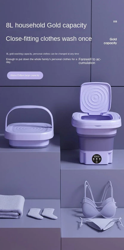 Portable washing machine 8L small foldable spin dryer mini laundry for socks underwear home shop lightweight and efficient