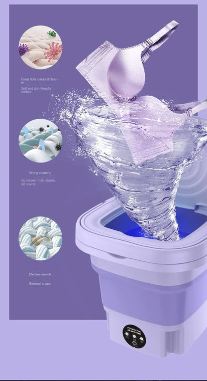 Portable washing machine 8L small foldable spin dryer mini laundry for socks underwear home shop lightweight and efficient