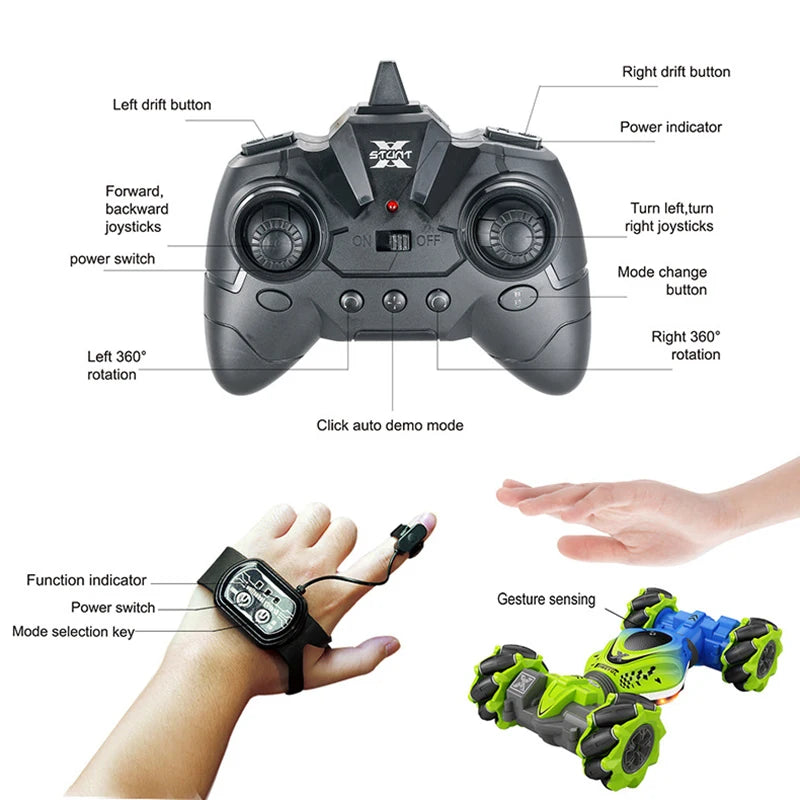 Gesture RC Car, 2.4GHz 4WD Gesture Sensing RC Stunt Car Toys for 6-12 Years Old Boys Girls, Hand Controlled Remote Drift Twist Offroad 360° Rotation with Lights Music for Birthday Gifts