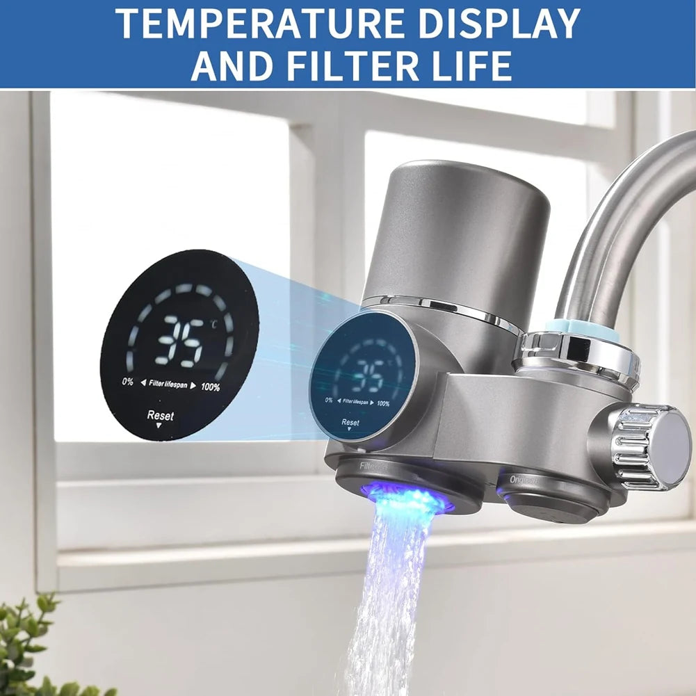 A01M LED Display Faucet Water Filter - Advanced Water Purifier for Lead, Chlorine & Heavy Metals Removal | Dual Water Mode & UV Blue Light Technology for Clean, Fresh Water