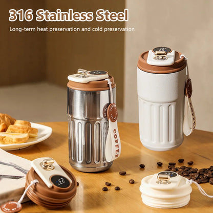 Coffee Mug Hot & Cold Smart Thermos  LED Display, Leak-Proof 316 Stainless Steel Vacuum Flask
