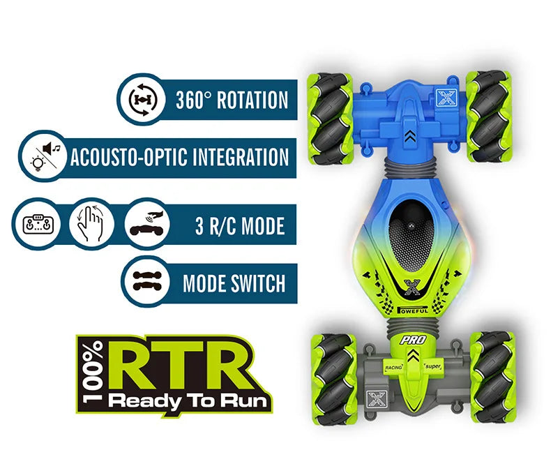 Gesture RC Car, 2.4GHz 4WD Gesture Sensing RC Stunt Car Toys for 6-12 Years Old Boys Girls, Hand Controlled Remote Drift Twist Offroad 360° Rotation with Lights Music for Birthday Gifts