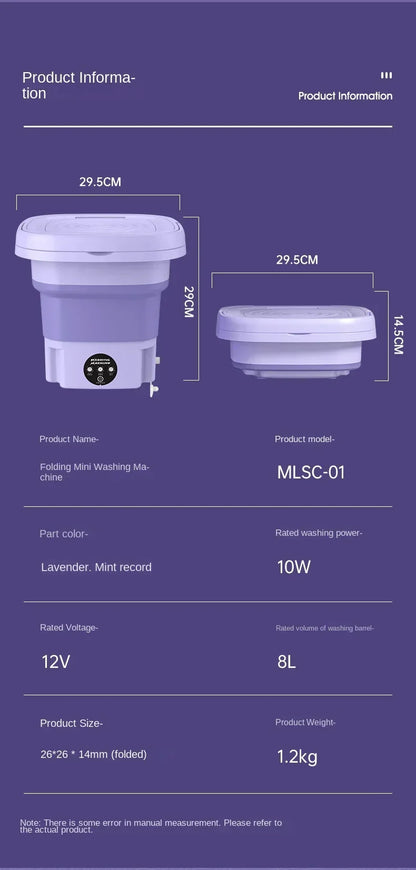 Portable washing machine 8L small foldable spin dryer mini laundry for socks underwear home shop lightweight and efficient