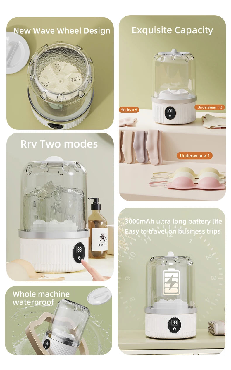 Wireless washing machine portable underwear cleaner 1L mini Socks Washing Machine Dehydratable Laundry Bucket